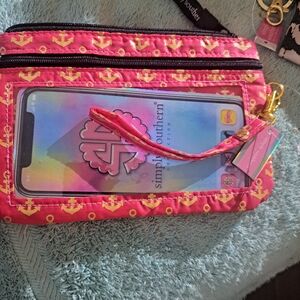 Simply Southern Pink and Yellow Anchor Phone Wristlet